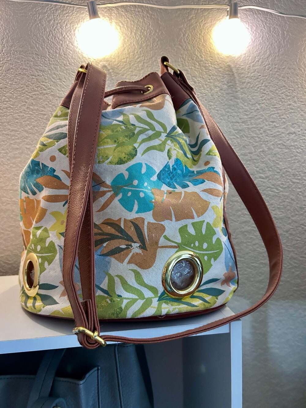 Disney Parks Moana Tropical Leaf Print Drawstring Swim Bucket Bag